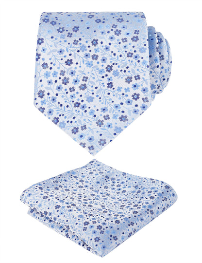 Men's Floral Pattern Tie with Flower Printed Pocket Square 3.15inches Colorful Tie Set, #142