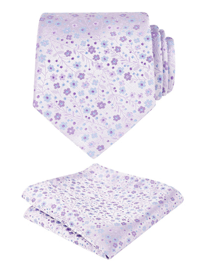Men's Floral Pattern Tie with Flower Printed Pocket Square 3.15inches Colorful Tie Set, #142