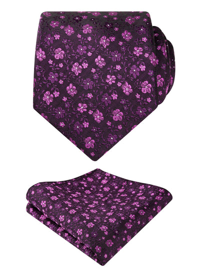 Men's Floral Pattern Tie with Flower Printed Pocket Square 3.15inches Colorful Tie Set, #142