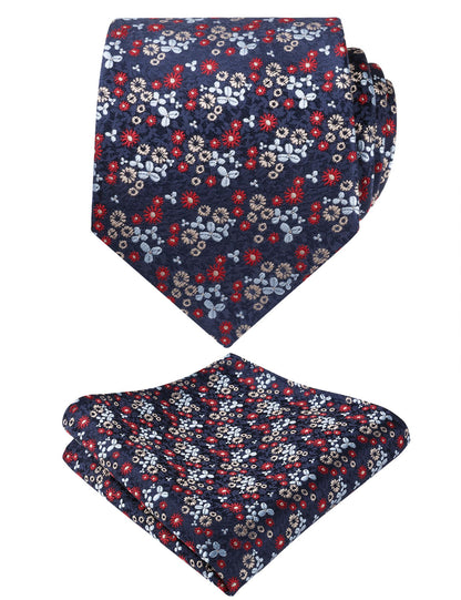 Men's Floral Pattern Tie with Flower Printed Pocket Square 3.15inches Colorful Tie Set, #142