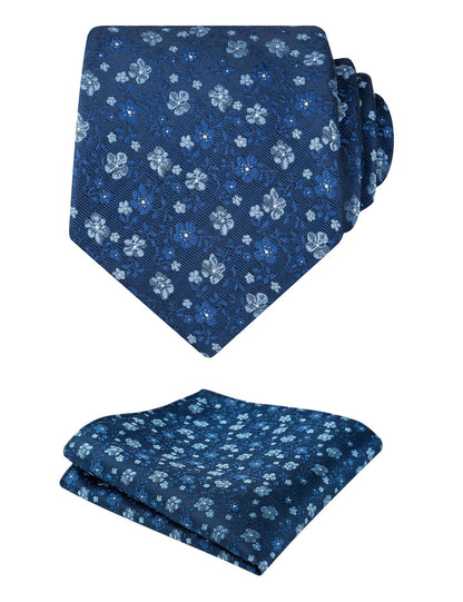 Men's Floral Pattern Tie with Flower Printed Pocket Square 3.15inches Colorful Tie Set, #142