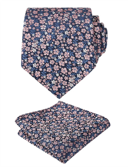 Men's Floral Pattern Tie with Flower Printed Pocket Square 3.15inches Colorful Tie Set, #142
