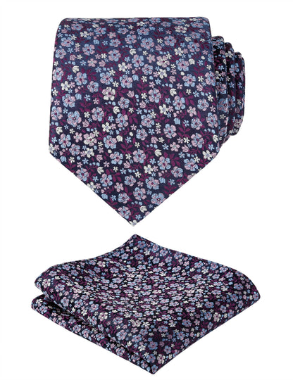 Men's Floral Pattern Tie with Flower Printed Pocket Square 3.15inches Colorful Tie Set, #142