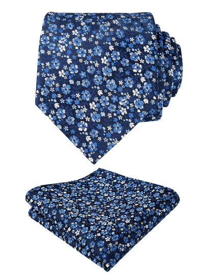 Men's Floral Pattern Tie with Flower Printed Pocket Square 3.15inches Colorful Tie Set, #142