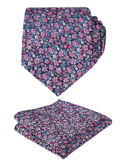 Men's Floral Pattern Tie with Flower Printed Pocket Square 3.15inches Colorful Tie Set, #142