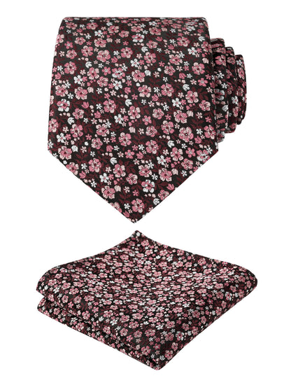 Men's Floral Pattern Tie with Flower Printed Pocket Square 3.15inches Colorful Tie Set, #142