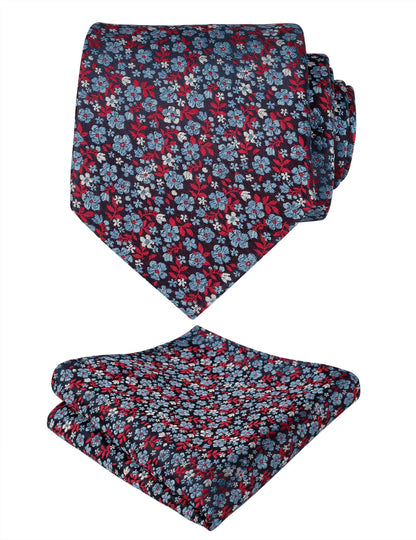 Men's Floral Pattern Tie with Flower Printed Pocket Square 3.15inches Colorful Tie Set, #142