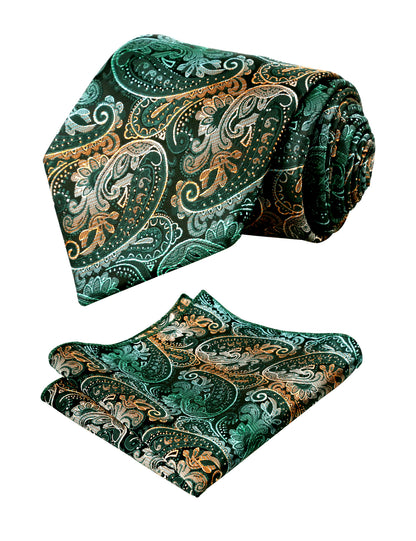 Men's Paisley Necktie with Pocket Square 59 * 3.15in Self-tied Tie Set, 144