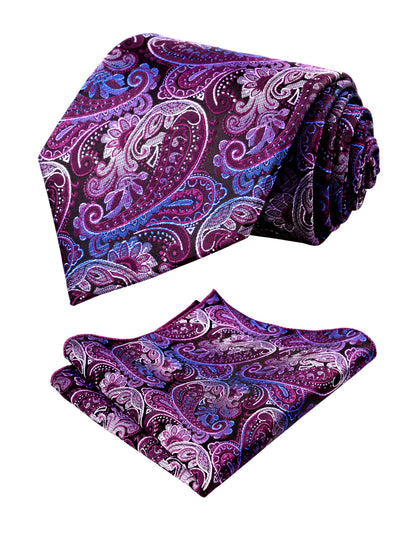 Men's Paisley Necktie with Pocket Square 59 * 3.15in Self-tied Tie Set, 144
