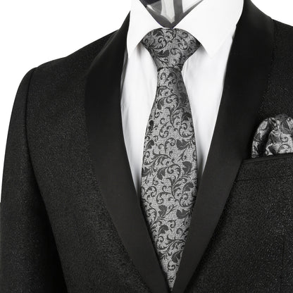 Men's Leaf Pattern Necktie with Plant Printed Pocket Square Set, 150