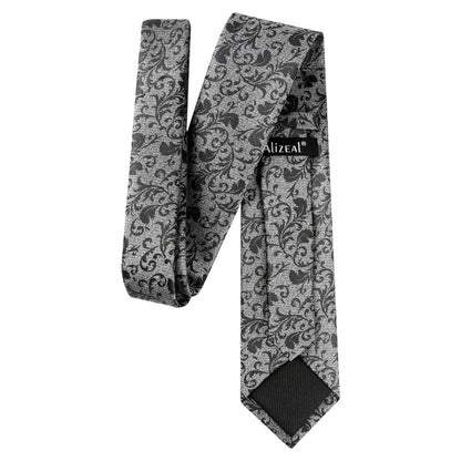 Men's Leaf Pattern Necktie with Plant Printed Pocket Square Set, 150