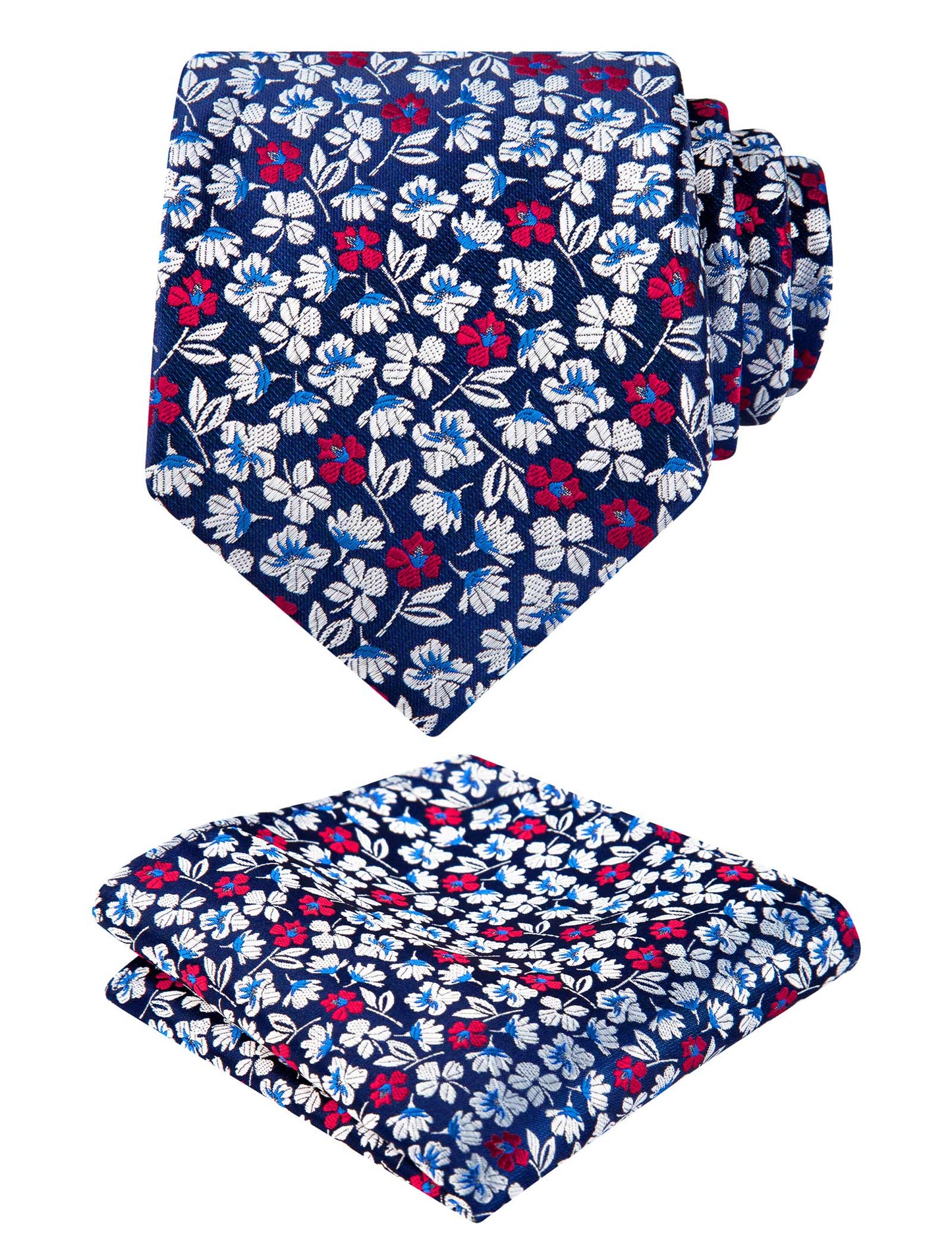 Men's 3.15inches Rose Flower Pattern Tie with Floral Printed Pocket Square Set, 151