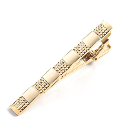 Men's Gold Dotted Textured Square Cufflinks Tie Clip Set