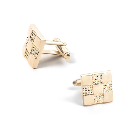 Men's Gold Dotted Textured Square Cufflinks Tie Clip Set