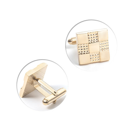 Men's Gold Dotted Textured Square Cufflinks Tie Clip Set