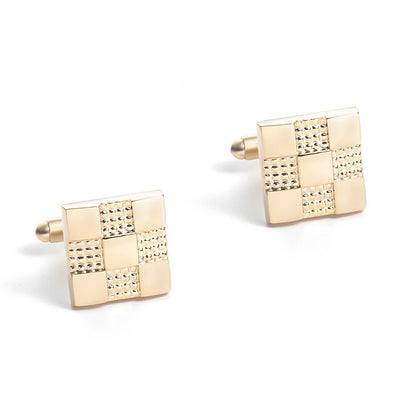Men's Gold Dotted Textured Square Cufflinks Tie Clip Set