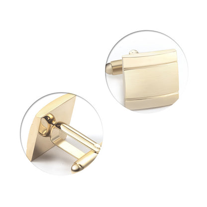 Men's Gold Striped Square Cufflinks Tie Clip Set