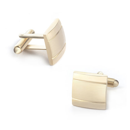 Men's Gold Striped Square Cufflinks Tie Clip Set