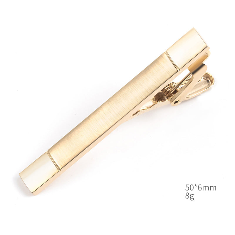 Men's Gold Striped Square Cufflinks Tie Clip Set