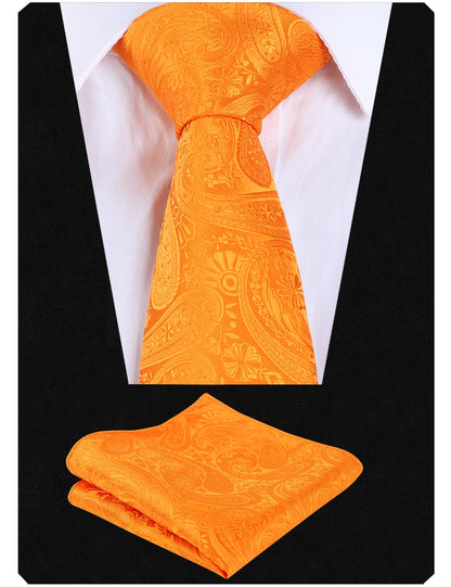 Men's Classic Paisley Necktie with Pocket Square Handmade Floral Tie, Hanky Set, 170