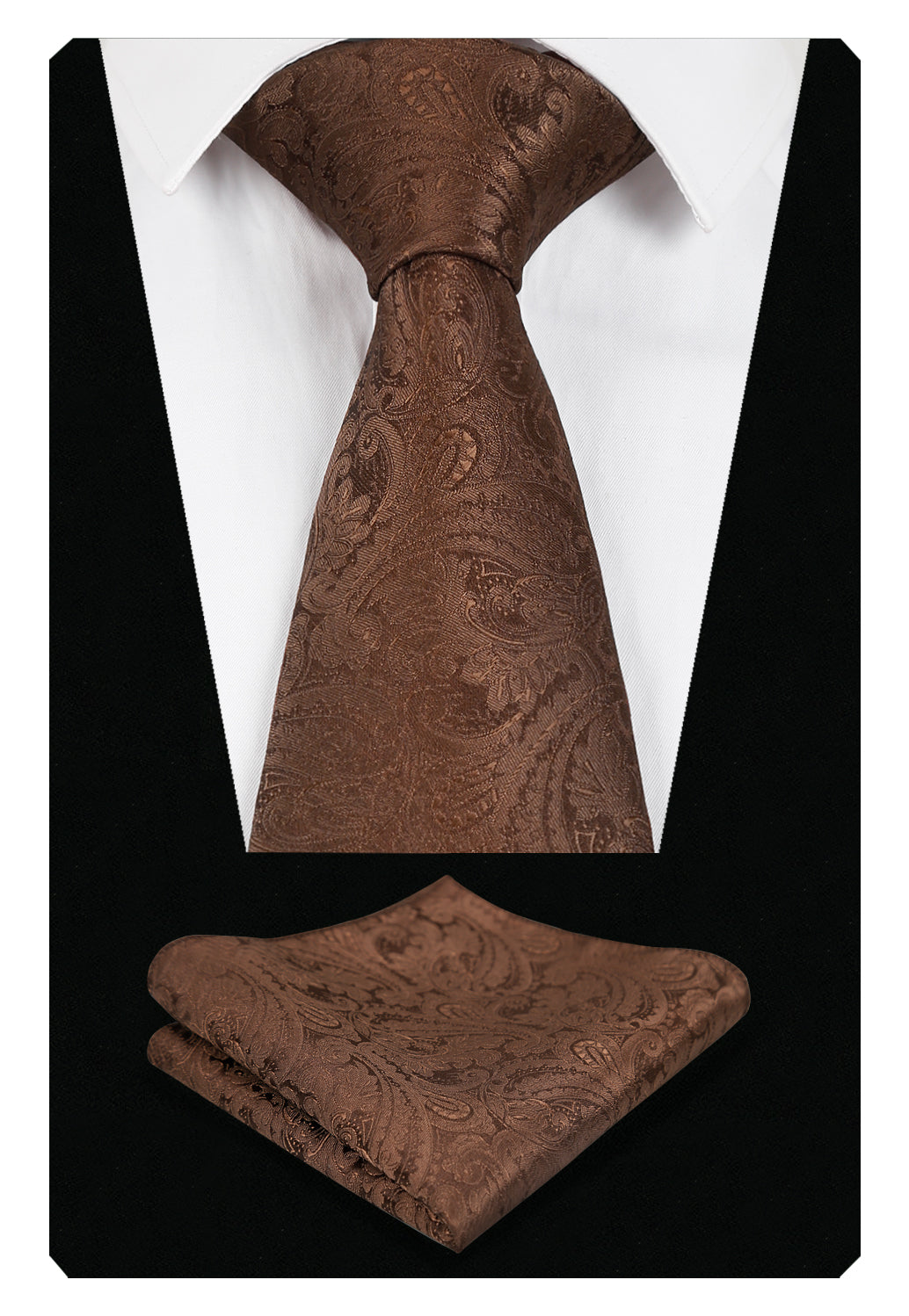 Men's Paisley Suit Vest, Self-tied Bow Tie, 3.35inch(8.5cm) Necktie and Pocket Square Set, 175-Brown