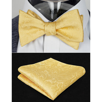 Men's Paisley Suit Vest, Self-tied Bow Tie, 3.35inch(8.5cm) Necktie and Pocket Square Set, 175-Golden