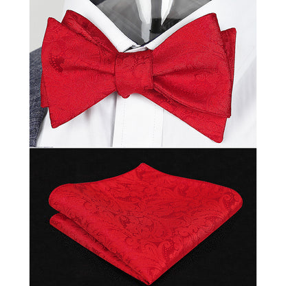 Men's Paisley Suit Vest, Self-tied Bow Tie, 3.35inch(8.5cm) Necktie and Pocket Square Set, 175-Red