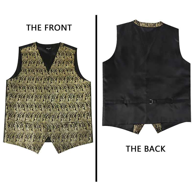 Black and Gold Paisley Vest and Tie Set