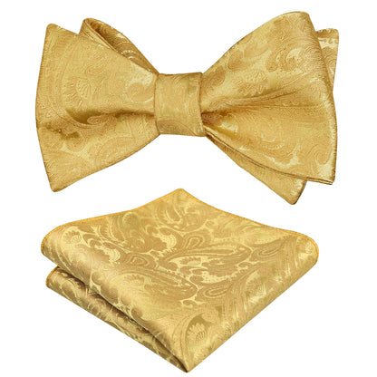 Men's Paisley Jacquard Self Bow Tie Pocket Square Set, 176