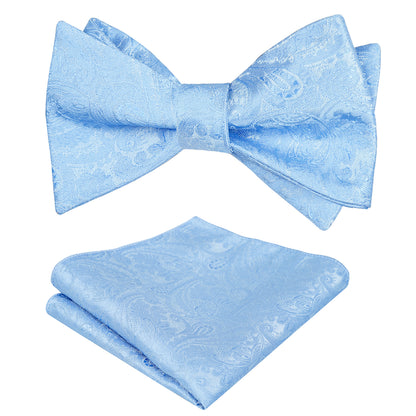 Men's Paisley Jacquard Self Bow Tie Pocket Square Set, 176