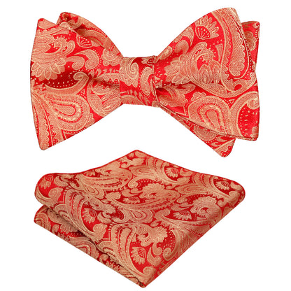 Men's Paisley Jacquard Self Bow Tie Pocket Square Set, 176