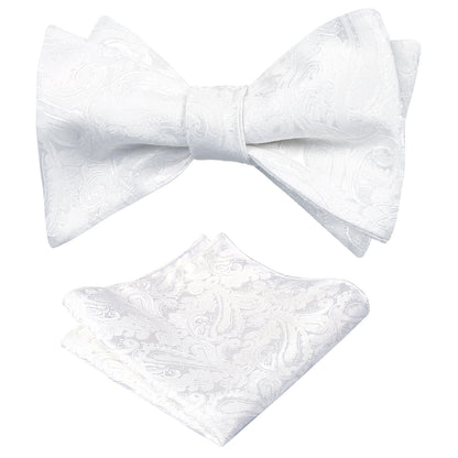 Men's Paisley Jacquard Self Bow Tie Pocket Square Set, 176