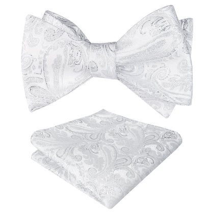 Men's Paisley Jacquard Self Bow Tie Pocket Square Set, 176