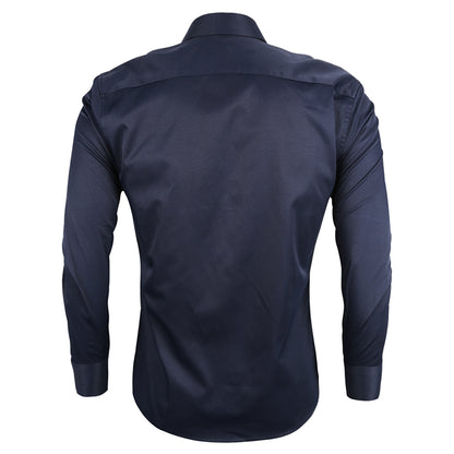 Men's Business Slim Fit Dress Shirt Long Sleeve Patchwork Button-Down Shirt, 004-Navy+Maroon