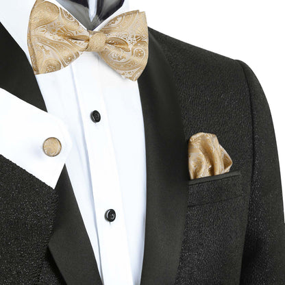 Men's 5pcs Paisley Suit Vest Classic Jacquard Button-Down Waistcoat Set, 185-Champagne