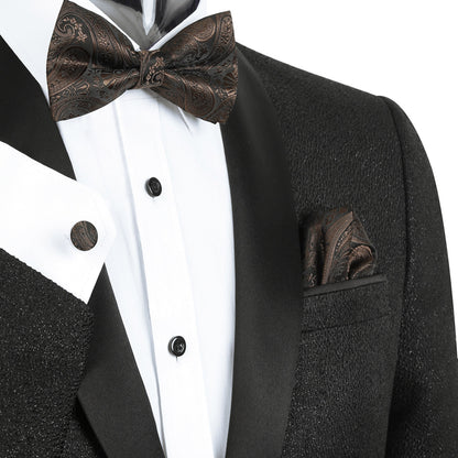Men's 5pcs Paisley Suit Vest Classic Jacquard Button-Down Waistcoat Set, 185-Coffee