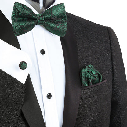 Men's 5pcs Paisley Suit Vest Classic Jacquard Button-Down Waistcoat Set, 185-Dark Green