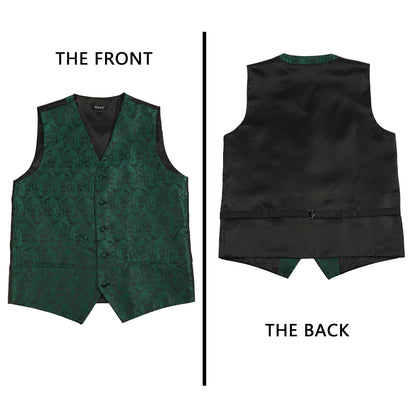 Men's 5pcs Paisley Suit Vest Classic Jacquard Button-Down Waistcoat Set, 185-Dark Green