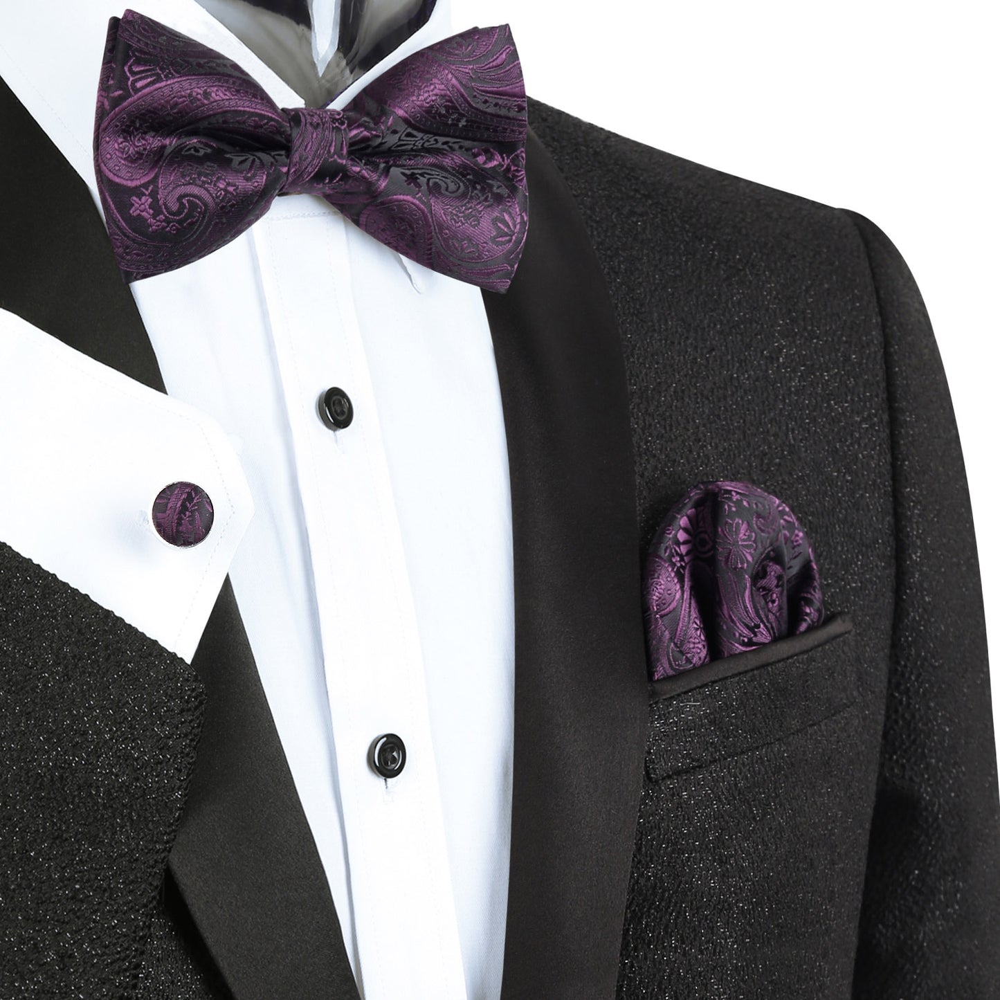 Men's 5pcs Paisley Suit Vest Classic Jacquard Button-Down Waistcoat Set, 185-Plum Purple