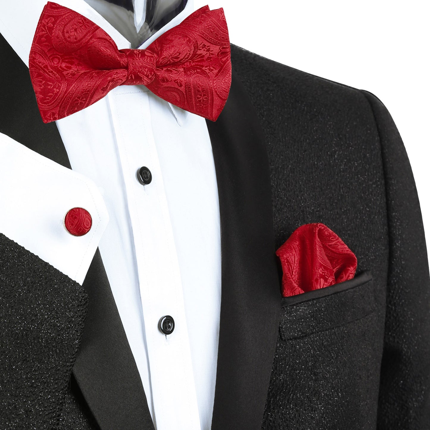 Men's 5pcs Paisley Suit Vest Classic Jacquard Button-Down Waistcoat Set, 185-Red