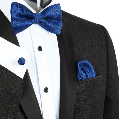 Men's 5pcs Paisley Suit Vest Classic Jacquard Button-Down Waistcoat Set, 185-Royal Blue
