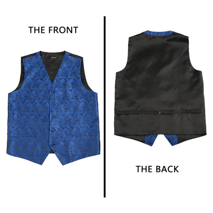 Men's 5pcs Paisley Suit Vest Classic Jacquard Button-Down Waistcoat Set, 185-Royal Blue
