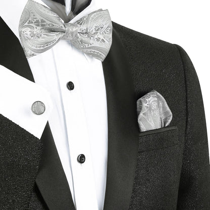 Men's 5pcs Paisley Suit Vest Classic Jacquard Button-Down Waistcoat Set, 185-Silver