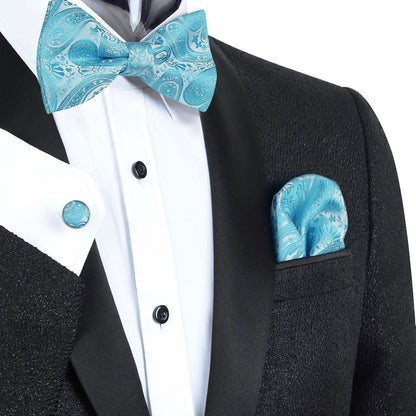 Men's 5pcs Paisley Suit Vest Classic Jacquard Button-Down Waistcoat Set, 185-Turquoise