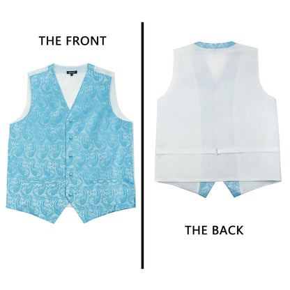 Men's 5pcs Paisley Suit Vest Classic Jacquard Button-Down Waistcoat Set, 185-Turquoise
