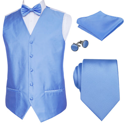 Men's Classic 5 Pcs Solid Color Satin Suit Vest Set, 187-Light Blue