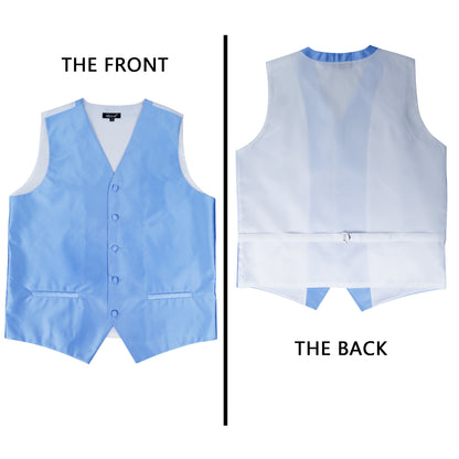 Men's Classic 5 Pcs Solid Color Satin Suit Vest Set, 187-Light Blue