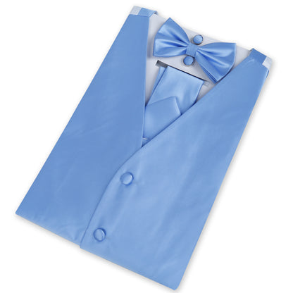 Men's Classic 5 Pcs Solid Color Satin Suit Vest Set, 187-Light Blue