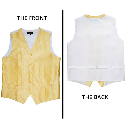 Men's Classic 5 Pcs Paisley Jacquard Suit Vest Set, 189-Golden