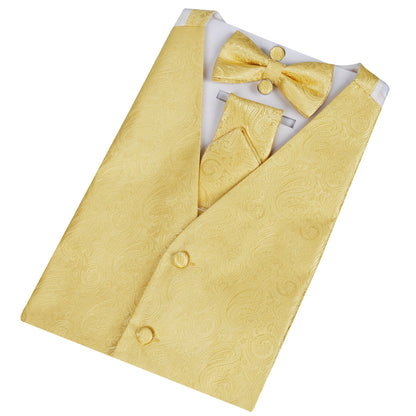 Men's Classic 5 Pcs Paisley Jacquard Suit Vest Set, 189-Golden